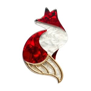 Elegant Red and White Fox Brooch La Formidable Fauve Brooch
